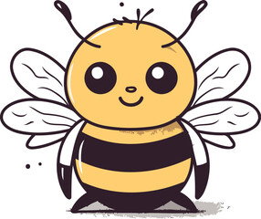 Obraz premium Cute cartoon bee isolated on a white background. Vector illustration.