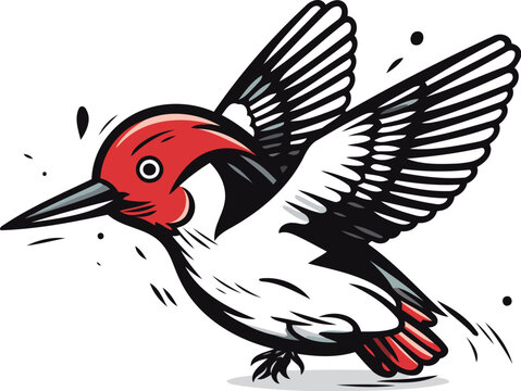 recommend clip art: Flying woodpecker vector illustration. Hand drawn doodle bird.
