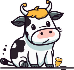 Cute cartoon cow with acorn. Farm animal. Vector illustration.