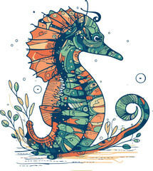 Hippocampus sea horse. sketch for your design. Vector illustration