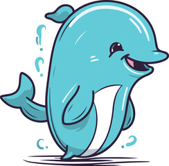 Naklejka premium Cute cartoon blue whale. Vector illustration isolated on white background.