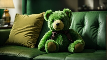 teddy bear sitting on sofa