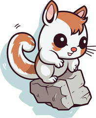 Cute cartoon hamster sitting on a rock. Vector illustration.