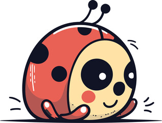 Cute ladybug cartoon vector illustration. Isolated on white background.