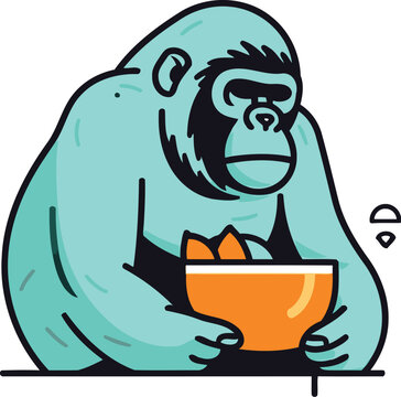 recommend clip art: Gorilla with bowl of oatmeal. Vector illustration in cartoon style