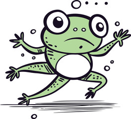 Frog jumping in the air. Vector illustration on a white background.