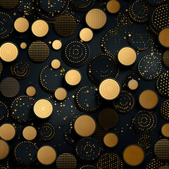 Seamless black and gold circles abstract pattern background