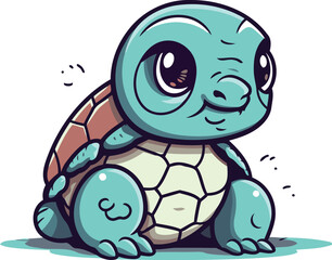 Obraz premium Cute cartoon turtle. Vector illustration isolated on a white background.