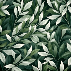Seamless dark green and white leaves abstract textures pattern background