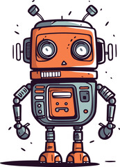 Cute cartoon robot. Vector illustration isolated on a white background.