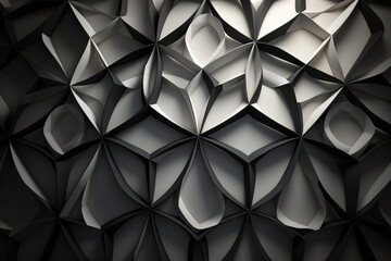 Fototapeta premium Black and white shapes made out of white paper. Origami background.