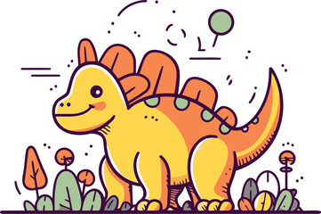 Cute dinosaur in the park. Vector illustration in flat style.