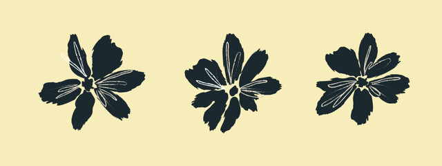 Set of botanical elements for pattern. black white modern drawings of flowers. Hand drawn ink sketches. Vector illustration isolated on white background. - obrazy, fototapety, plakaty