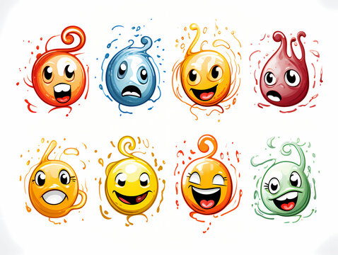 8 lucky Emojis in hand-drawn style