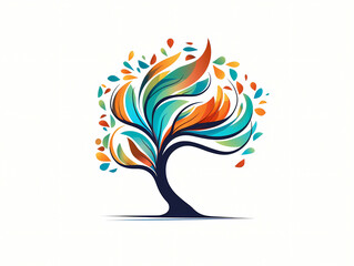 A colorful tree logo icon in hand-drawn style