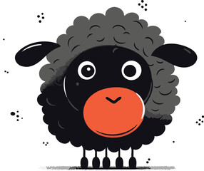 Cute cartoon black sheep on a white background. Vector illustration.