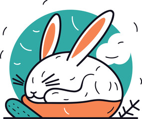 Cute rabbit in a bowl. Vector illustration in flat style.