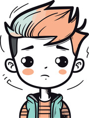 Cute cartoon boy with angry expression. Vector illustration on white background.