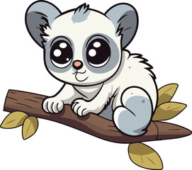 Cute cartoon panda sitting on a branch. Vector illustration.