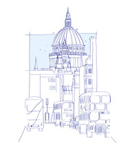 Fototapeta premium Beautiful line drawing of London. Fleet Street. modern flat style. postcards, cover, line, art.