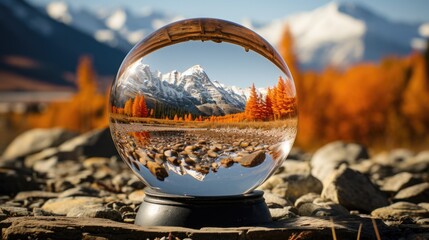 Obraz na płótnie Canvas glass ball with mountain in background