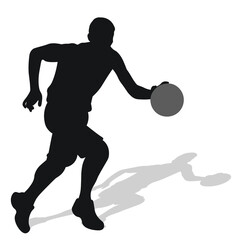 Basketball, black silhouette of an athlete basketball player with a ball