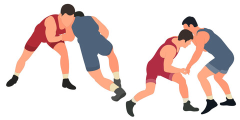 Image of athletes wrestlers in wrestling, fighting. Greco Roman wrestling, fight, combating, struggle, grappling, duel, mixed martial art, sportsmanship