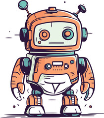 Cute robot. Vector cartoon illustration. Isolated on white background.