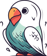 Cute parrot isolated on white background. Vector illustration in cartoon style.