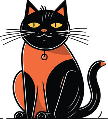 Black cat sitting on a white background. Vector illustration in a flat style.