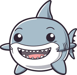 Obraz premium Shark character cartoon style vector illustration isolated on white background. Cute shark mascot vector design.