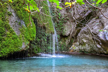 Waterfall in the gorge of Richtis at autumn, Crete, Greece.