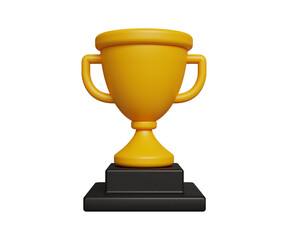 3D Golden trophy icon. Premium Quality, guarantee label, Victory game champion, Competition award. 3d illustration