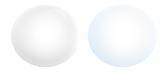White and Light Blue Circles. Delicate Big Dots. Simple Semi Transparent Round Shape Frames. No Background. Set of 2 Blurry Circles.