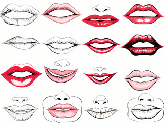 Fototapeta na wymiar Vector illustration of Lips eyes set in hand-drawn style