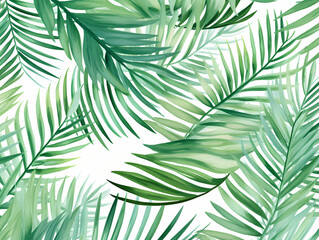 Watercolor palm tree leaf seamless pattern in hand-drawn style