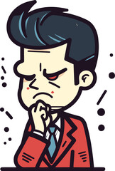 Sad man cartoon character vector illustration. Businessman in business suit.