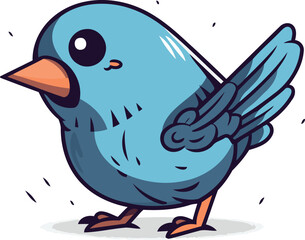 Cute blue bird with wings. Vector illustration isolated on white background.