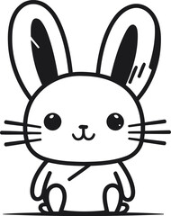 Cute cartoon bunny. Black and white vector illustration for coloring book.