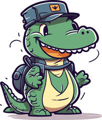 Obraz premium Crocodile in a cap and with a camera. Vector illustration.