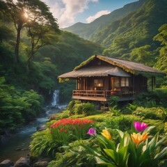 Fototapeta premium japanese house in the mountains