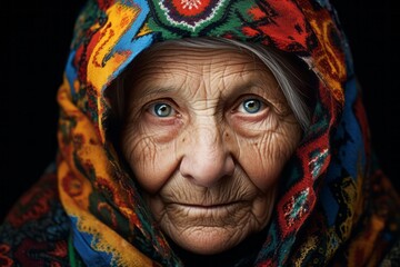 Russian babushka with a colorful headscarf