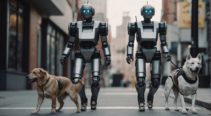 In a world where robots have become an indispensable part of our lives, they have taken over the task of walking dogs. Modern robots do this with special care, walking dogs along the city streets