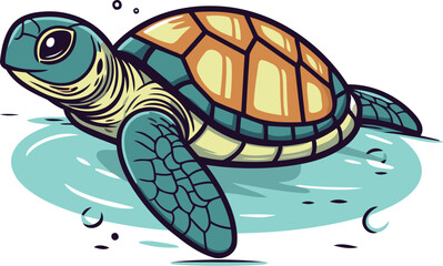 Cartoon sea turtle isolated on a white background. Vector illustration.