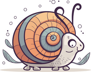 Cute cartoon snail on white background. Vector illustration for your design