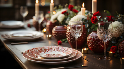 christmas table setting, dining tablescape