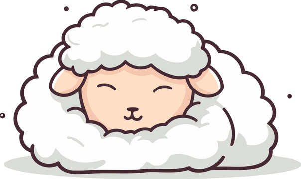 Sheep character. Cute cartoon sheep. Vector illustration on white background.