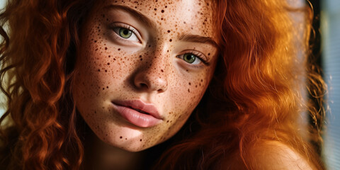Confident Young Female with Freckles: A Close-up Portrait