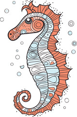 Hippocampus sea horse. Hand drawn vector illustration in doodle style.