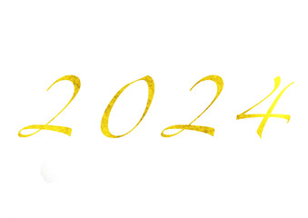 happy new year 2024 written in gold lettering on transparent background clip art